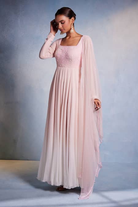 Muditaa By Urmila Pink Net, Georgette Embroidery Square Aamani Hand Yoke Anarkali With Dupatta Online at Aza Fashions Muditaa By Urmila_Pink Net, Georgette Embroidery Square Aamani Hand Yoke Anarkali With Dupatta _Online_at_Aza_Fashions