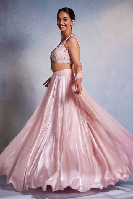 Buy Muditaa By Urmila Pink Net, Silk Embroidery V-neck Aamani Hand Blouse Lehenga Set Online at Aza Fashions Buy_Muditaa By Urmila_Pink Net, Silk Embroidery V-neck Aamani Hand Blouse Lehenga Set _Online_at_Aza_Fashions