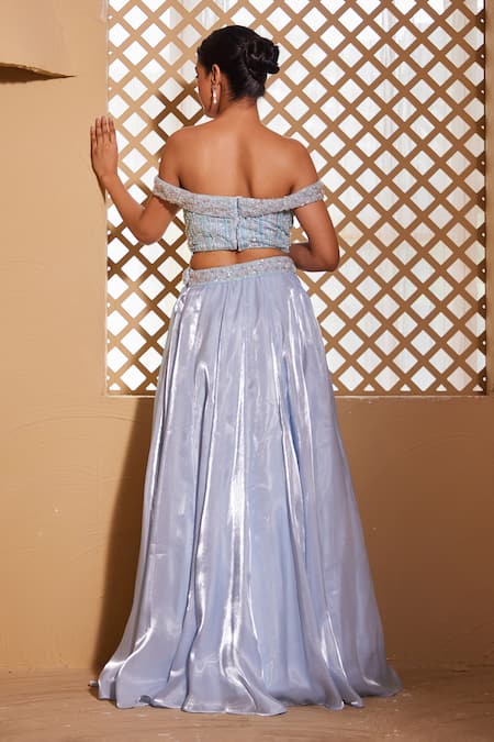 Shop Muditaa By Urmila Blue Organza Pearls, Sequins, Beads Adhira Hand Embroidered Blouse Lehenga Set at Aza Fashions Shop_Muditaa By Urmila_Blue Organza Pearls, Sequins, Beads Adhira Hand Embroidered Blouse Lehenga Set _at_Aza_Fashions