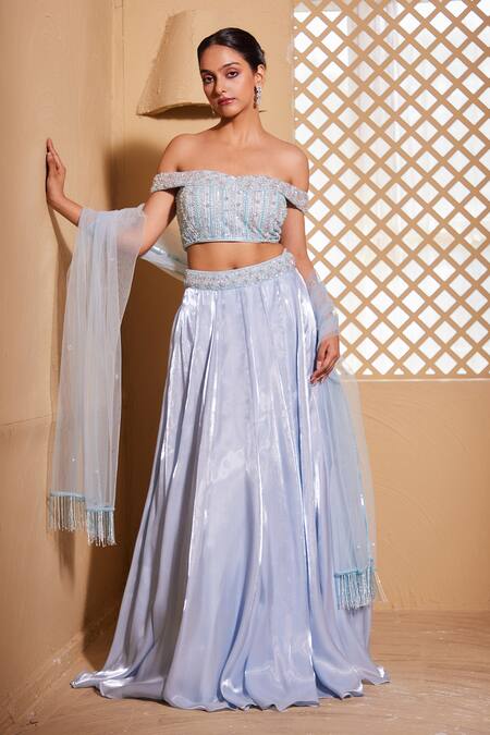 Muditaa By Urmila Blue Organza Pearls, Sequins, Beads Adhira Hand Embroidered Blouse Lehenga Set Online at Aza Fashions Muditaa By Urmila_Blue Organza Pearls, Sequins, Beads Adhira Hand Embroidered Blouse Lehenga Set _Online_at_Aza_Fashions