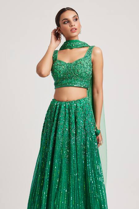 Muditaa By Urmila Green Organza, Net Sequins, Stones Markata Hand Embroidered Lehenga Set Online at Aza Fashions Muditaa By Urmila_Green Organza, Net Sequins, Stones Markata Hand Embroidered Lehenga Set _Online_at_Aza_Fashions