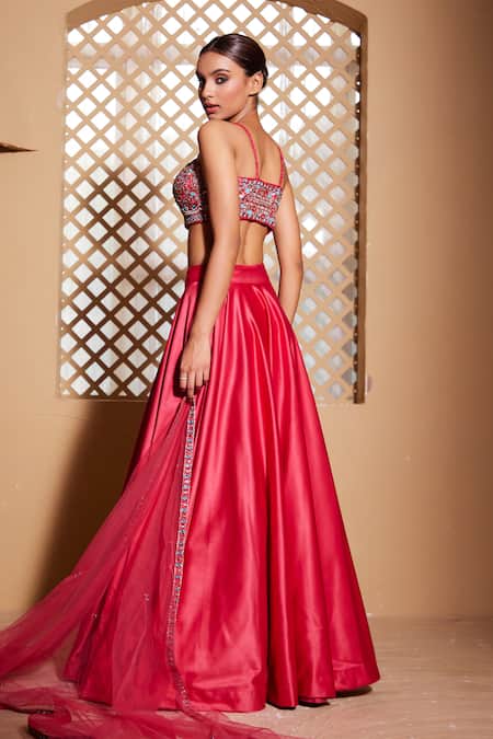 Muditaa By Urmila Pink Satin, Chiffon Embroidery, Mirrors Sweetheart Gul Hand Blouse Lehenga Set at Aza Fashions Muditaa By Urmila_Pink Satin, Chiffon Embroidery, Mirrors Sweetheart Gul Hand Blouse Lehenga Set _at_Aza_Fashions