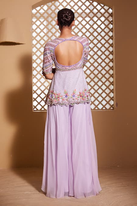 Muditaa By Urmila Ishtar Hand Embroidered Peplum Kurta With Sharara 