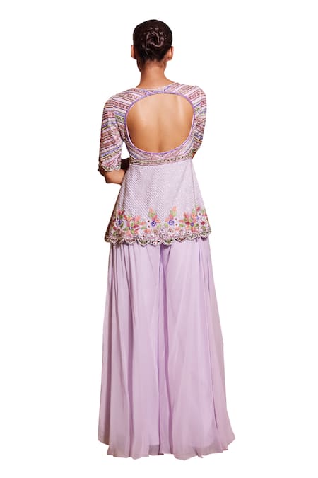 Buy Muditaa By Urmila Purple Net, Organza Embroidery Scoop Neck Ishtar Hand Peplum Kurta With Sharara Buy_Muditaa By Urmila_Purple Net, Organza Embroidery Scoop Neck Ishtar Hand Peplum Kurta With Sharara