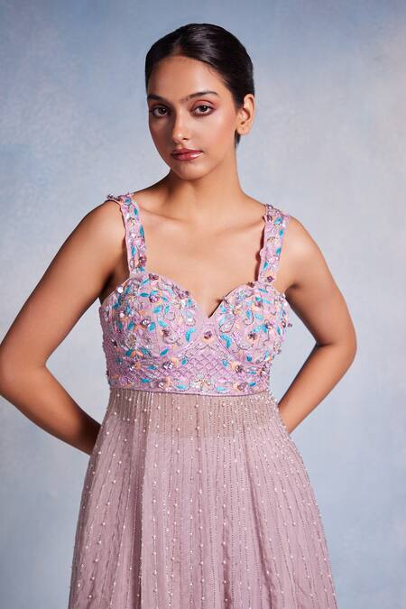 Shop_Muditaa By Urmila_Purple Organza, Georgette Embroidery Itisha Hand Peplum Kurta With Sharara _Online_at_Aza_Fashions