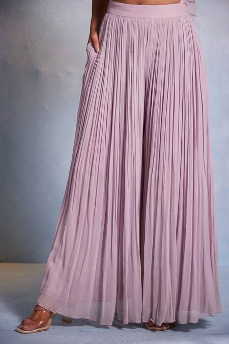 Muditaa By Urmila_Purple Organza, Georgette Embroidery Itisha Hand Peplum Kurta With Sharara _at_Aza_Fashions