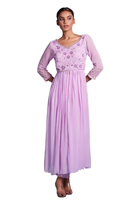 Muditaa By Urmila Purple Georgette Embroidery Collared Kiyah Hand Kurta With Pant Online at Aza Fashions Muditaa By Urmila_Purple Georgette Embroidery Collared Kiyah Hand Kurta With Pant _Online_at_Aza_Fashions