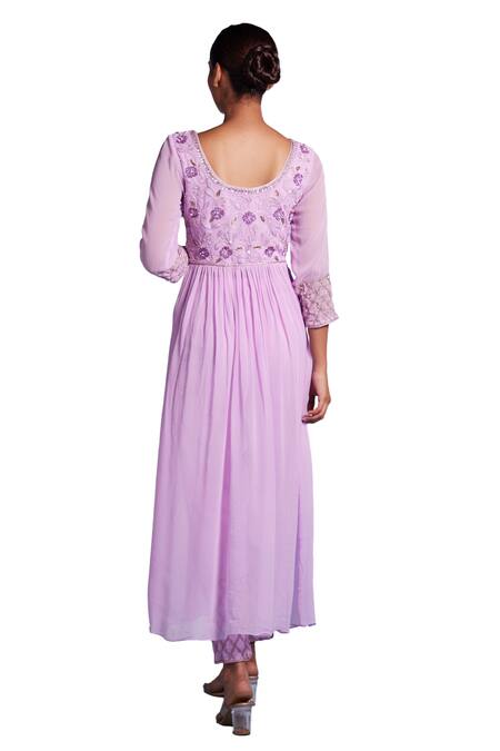 Buy Muditaa By Urmila Purple Georgette Embroidery Collared Kiyah Hand Kurta With Pant Buy_Muditaa By Urmila_Purple Georgette Embroidery Collared Kiyah Hand Kurta With Pant