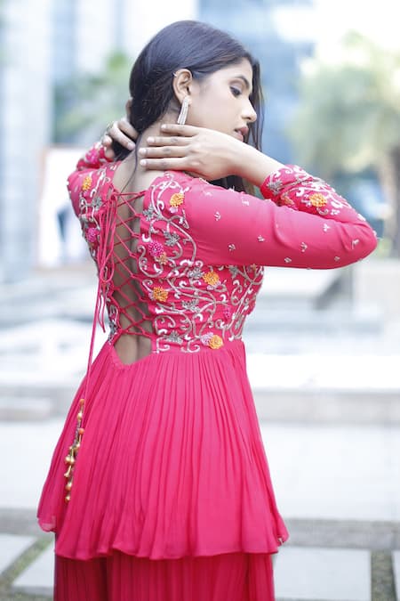 Muditaa By Urmila Meher Hand Embroidered Peplum Kurta With Sharara 