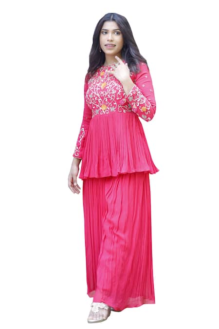 Buy Muditaa By Urmila Red Georgette Embroidery Round Neck Meher Hand Peplum Kurta With Sharara Online at Aza Fashions Buy_Muditaa By Urmila_Red Georgette Embroidery Round Neck Meher Hand Peplum Kurta With Sharara _Online_at_Aza_Fashions