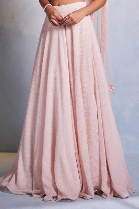 Shop_Muditaa By Urmila_Pink Georgette, Net Tassels, Embroidery Scoop Nirvi Hand Blouse Lehenga Set _Online_at_Aza_Fashions