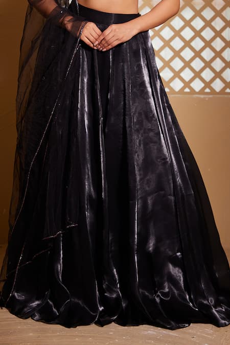 Muditaa By Urmila_Black Net, Organza, Silk Sequins, Embroidery Qaynat Hand Blouse Lehenga Set _Online_at_Aza_Fashions