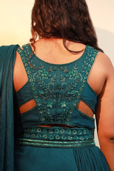 Muditaa By Urmila Raine Hand Embroidered Blouse With Pre-Draped Saree 