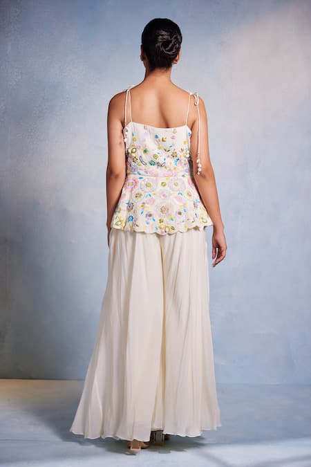 Muditaa By Urmila Shankha Hand Embroidered Peplum Kurta With Sharara 