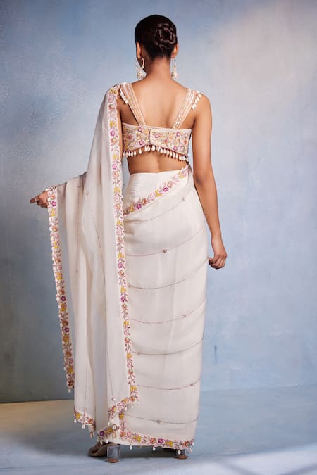 Muditaa By Urmila Shankha Hand Embroidered Blouse With Pre-Draped Saree 