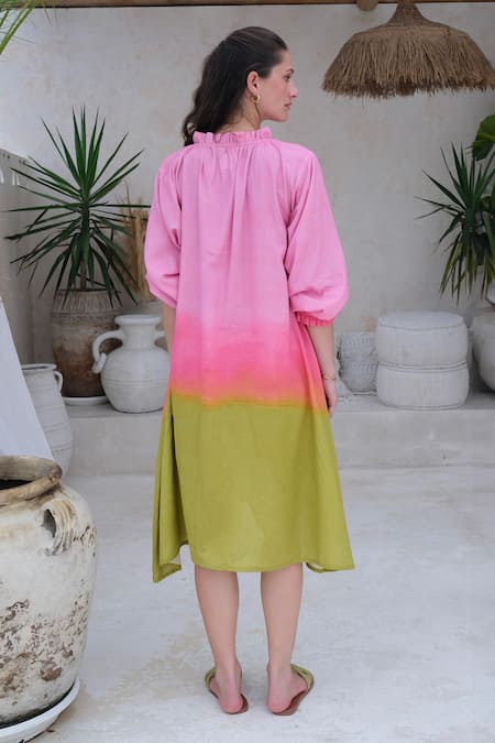 Shop Roza Multi Color Linen Printed Floral Mandarin Orion Dress at Aza Fashions Shop_Roza_Multi Color Linen Printed Floral Mandarin Orion Dress _at_Aza_Fashions