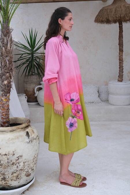 Buy Roza Multi Color Linen Printed Floral Mandarin Orion Dress Online at Aza Fashions Buy_Roza_Multi Color Linen Printed Floral Mandarin Orion Dress _Online_at_Aza_Fashions