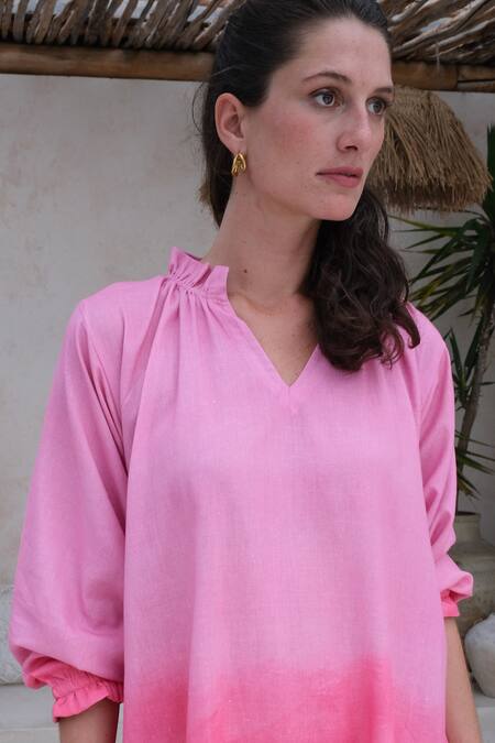 Shop_Roza_Multi Color Linen Printed Floral Mandarin Orion Dress _Online_at_Aza_Fashions