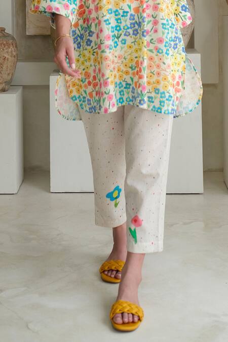 Shop Roza Multi Color Linen Printed Floral Collar Camelia Tunic With Pant Online at Aza Fashions Shop_Roza_Multi Color Linen Printed Floral Collar Camelia Tunic With Pant _Online_at_Aza_Fashions