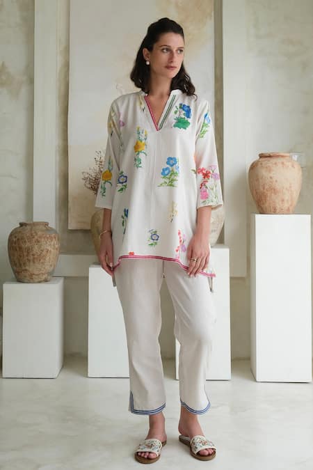 ROZA Marigold Floral Print Tunic With Pant 