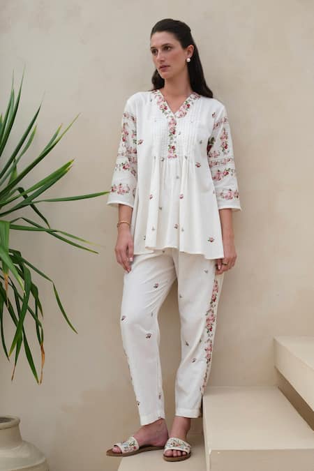 ROZA Vintage Rose Print Tunic With Pant 