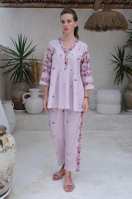 ROZA Vintage Rose Print Short Tunic With Pant 