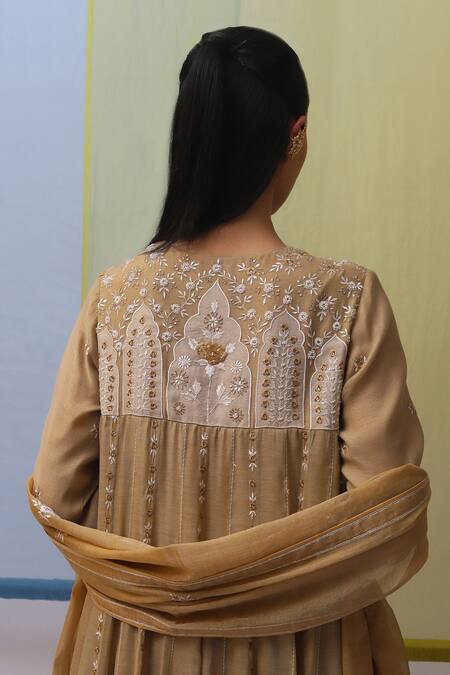 Shop Sue Mue Beige Handloom Cotton, Chanderi, Wahida Mughal Floral Anarkali Churidar Set Online at Aza Fashions Shop_Sue Mue_Beige Handloom Cotton, Chanderi, Wahida Mughal Floral Anarkali Churidar Set _Online_at_Aza_Fashions