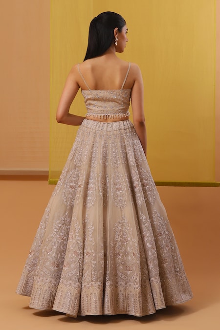 Sue Mue Ainaz Mughal Jaali Applique Embroidered Bridal Lehenga Set 