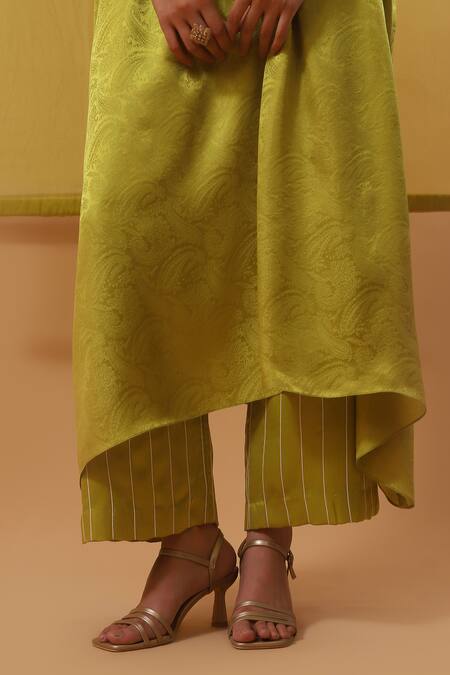 Shop Sue Mue Green Chiffon, Silk Satin, Nura Floral Jacquard Embellished Kaftan Pant Set Online at Aza Fashions Shop_Sue Mue_Green Chiffon, Silk Satin, Nura Floral Jacquard Embellished Kaftan Pant Set _Online_at_Aza_Fashions