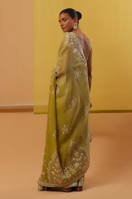 Sue Mue Lisna Silk Thread Paisley Embroidered Saree With Blouse 
