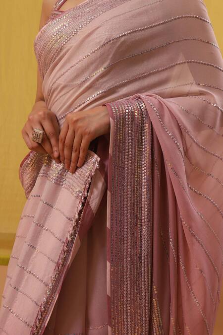 Shop Sue Mue Pink Georgette Sequins, Smocking Halter Neck Tonal Embellished Saree Set Online at Aza Fashions Shop_Sue Mue_Pink Georgette Sequins, Smocking Halter Neck Tonal Embellished Saree Set _Online_at_Aza_Fashions