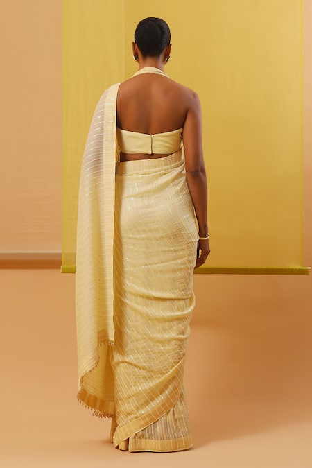 Sue Mue Narwa Tonal Sequin Stripe Pattern Saree With Blouse 