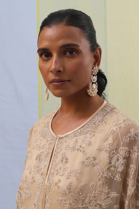 Buy Sue Mue Beige Organza, Satin Zari, Reeha Zardozi Embroidered Cape Pant Set Online at Aza Fashions Buy_Sue Mue_Beige Organza, Satin Zari, Reeha Zardozi Embroidered Cape Pant Set _Online_at_Aza_Fashions