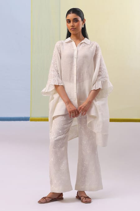 Sue Mue Hyat Embroidered High-Low Shirt With Pant 