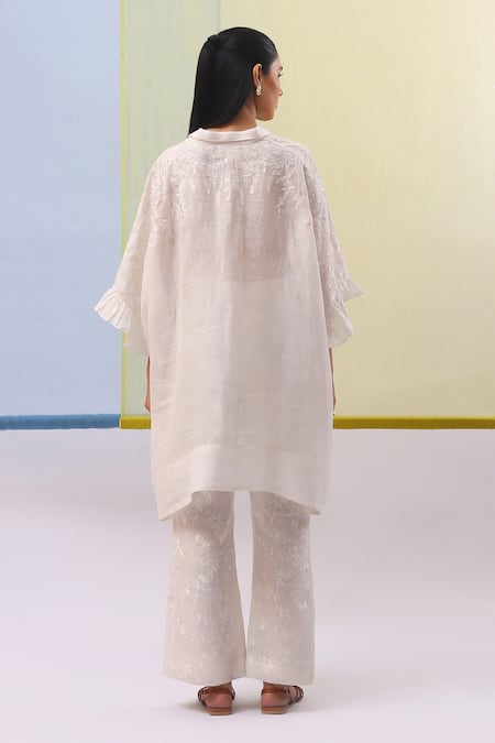 Sue Mue Hyat Embroidered High-Low Shirt With Pant 