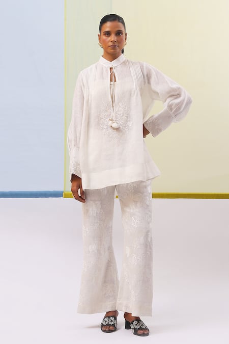 Sue Mue Diwa Floral Embroidered Tunic With Pant 