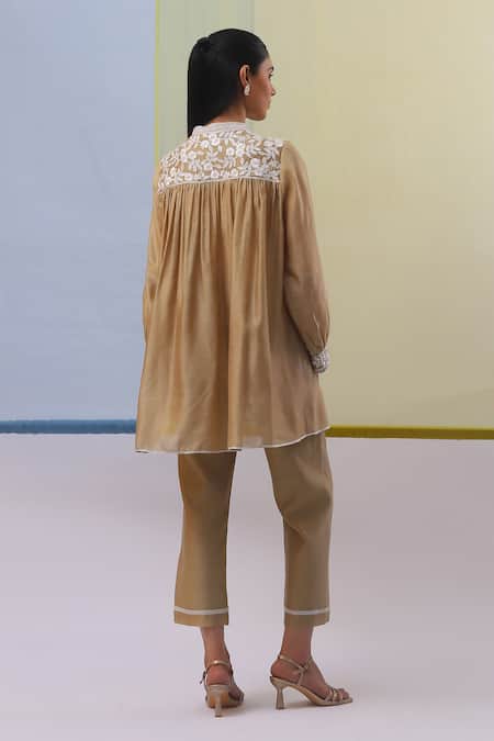 Sue Mue Beige Chanderi , Chanderi, Nuri Gara And Dori Tunic With Pant Online at Aza Fashions Sue Mue_Beige Chanderi , Chanderi, Nuri Gara And Dori Tunic With Pant _Online_at_Aza_Fashions