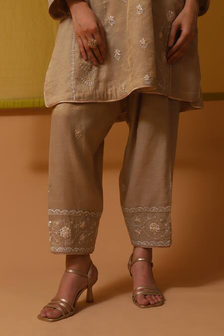 Shop Sue Mue Beige Silk Organza, Handloom Cotton Sequins, Zakia Ambrosia Thread Kurta Set Online at Aza Fashions Shop_Sue Mue_Beige Silk Organza, Handloom Cotton Sequins, Zakia Ambrosia Thread Kurta Set _Online_at_Aza_Fashions