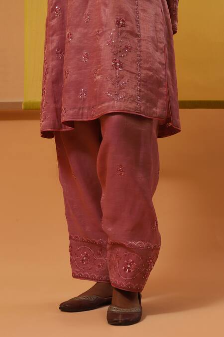 Buy Sue Mue Pink Silk Organza, , Handloom Isbah Gullista Thread Kurta Set Online at Aza Fashions Buy_Sue Mue_Pink Silk Organza, , Handloom Isbah Gullista Thread Kurta Set _Online_at_Aza_Fashions