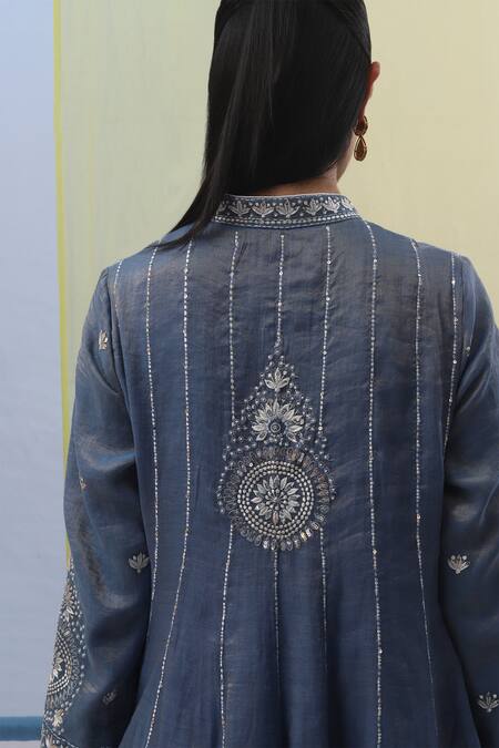 Buy Sue Mue Blue Silk Organza, Handloom Cotton Sequins, And Off White Phoolista Anarkali Set Online at Aza Fashions Buy_Sue Mue_Blue Silk Organza, Handloom Cotton Sequins, And Off White Phoolista Anarkali Set _Online_at_Aza_Fashions