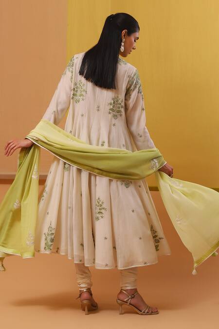 Buy Sue Mue Off White Chanderi, Chiffon, Taia Flora Vine Gara Angarkha Anarkali Set Online at Aza Fashions Buy_Sue Mue_Off White Chanderi, Chiffon, Taia Flora Vine Gara Angarkha Anarkali Set _Online_at_Aza_Fashions