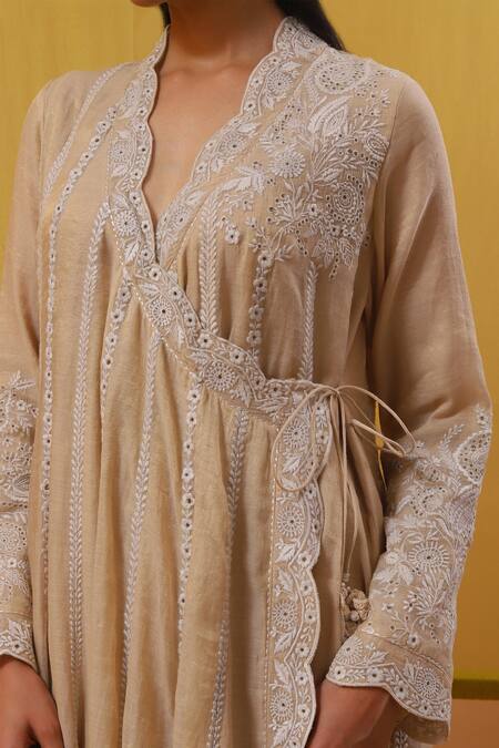 Buy Sue Mue Beige Handloom Cotton, Chanderi, Lycra Embroidery, Hena Threadwork Angarkha Set Online at Aza Fashions Buy_Sue Mue_Beige Handloom Cotton, Chanderi, Lycra Embroidery, Hena Threadwork Angarkha Set _Online_at_Aza_Fashions