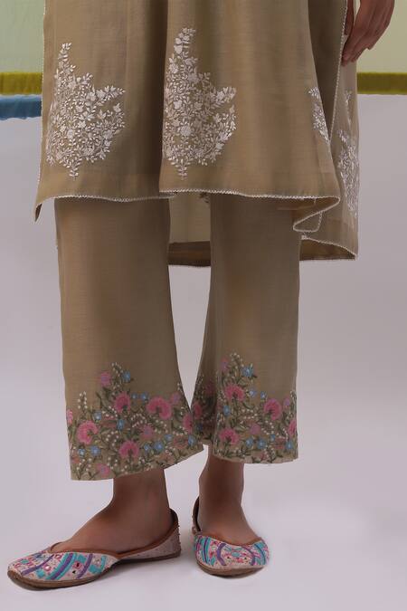 Shop Sue Mue Beige Handloom Cotton, Chanderi Embroidery Mandarin Aafia Thread Kurta Pant Set Online at Aza Fashions Shop_Sue Mue_Beige Handloom Cotton, Chanderi Embroidery Mandarin Aafia Thread Kurta Pant Set _Online_at_Aza_Fashions