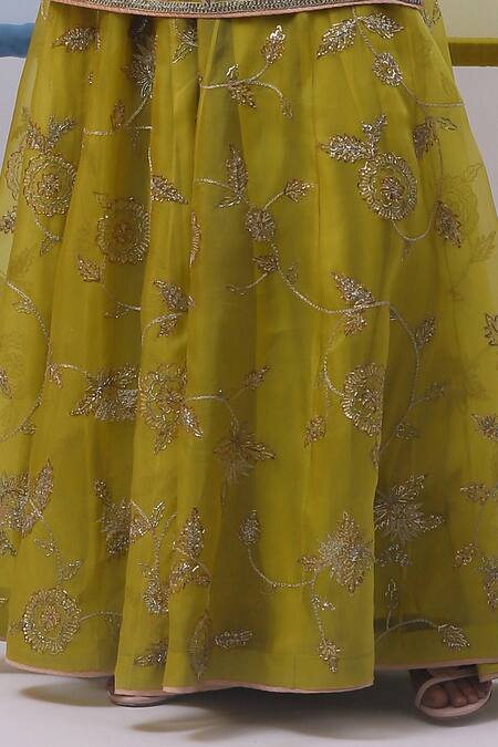 Buy_Sue Mue_Green Silk Organza, Handloom Cotton Pearls, Aali Thread Kurta Sharara Set 