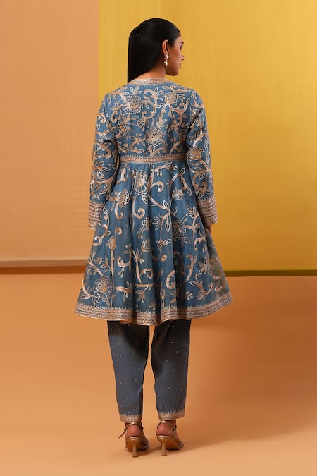 Sue Mue Blue Silk Organza, Handloom , Sequins, Anarkali Salwar Set Online at Aza Fashions Sue Mue_Blue Silk Organza, Handloom , Sequins, Anarkali Salwar Set _Online_at_Aza_Fashions