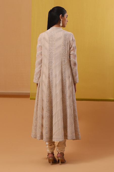 Shop Sue Mue Off White Silk, Chiffon, Lycra Sequins, Zari, Raha A-line Anarkali Set at Aza Fashions Shop_Sue Mue_Off White Silk, Chiffon, Lycra Sequins, Zari, Raha A-line Anarkali Set _at_Aza_Fashions