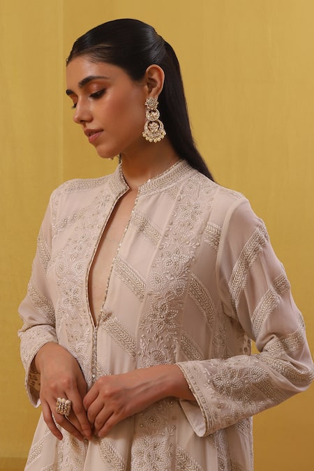 Buy Sue Mue Off White Silk, Chiffon, Lycra Sequins, Zari, Raha A-line Anarkali Set Online at Aza Fashions Buy_Sue Mue_Off White Silk, Chiffon, Lycra Sequins, Zari, Raha A-line Anarkali Set _Online_at_Aza_Fashions