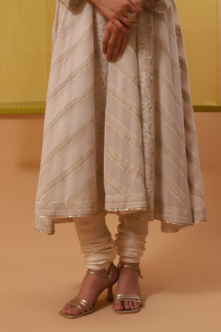 Shop Sue Mue Off White Silk, Chiffon, Lycra Sequins, Zari, Raha A-line Anarkali Set Online at Aza Fashions Shop_Sue Mue_Off White Silk, Chiffon, Lycra Sequins, Zari, Raha A-line Anarkali Set _Online_at_Aza_Fashions