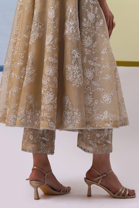 Buy Sue Mue Beige Silk Organza, Chiffon Pearls, Sequins, Diamonds, Nida Dabka Angarkha Set Online at Aza Fashions Buy_Sue Mue_Beige Silk Organza, Chiffon Pearls, Sequins, Diamonds, Nida Dabka Angarkha Set _Online_at_Aza_Fashions