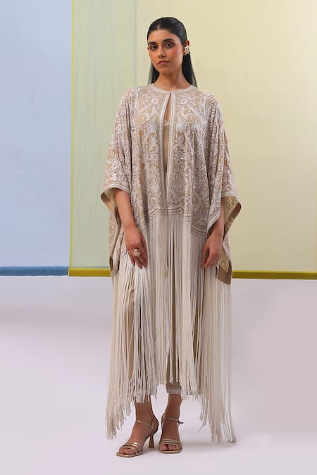 Sue Mue Myra Sequin Embroidered Cape Pant Set 